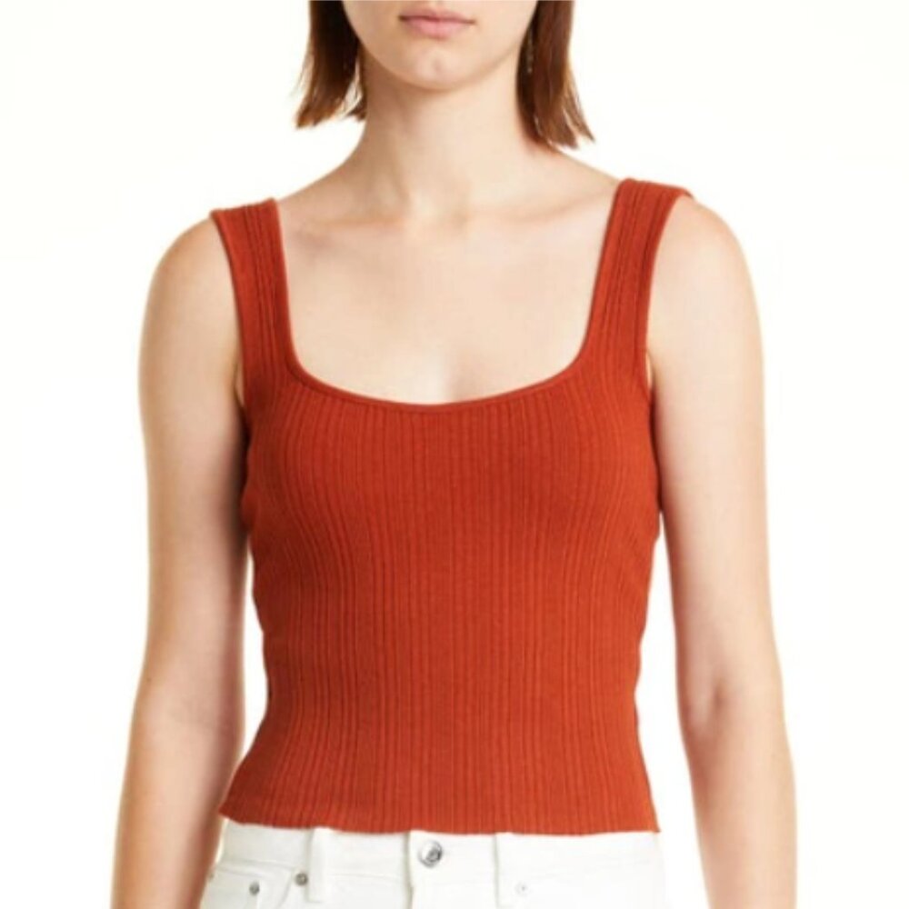 NWT Vince Square Neck Rib Tank Top in Rust Amber